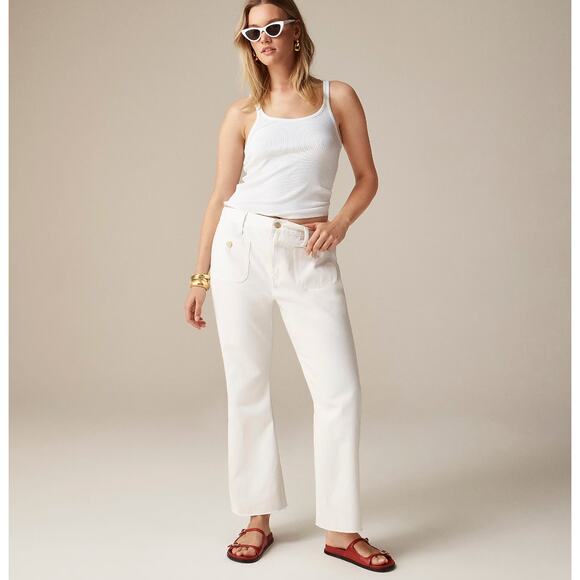 J.Crew Tall Sailor Mid Rise Relaxed Demi Boot Jean White Gold Buttons US 25T NWT - Picture 1 of 13